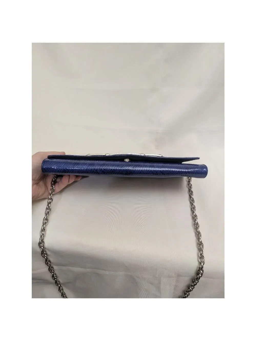 White House Black Market Blue Faux Snakeskin Clutch - Picture 8 of 13